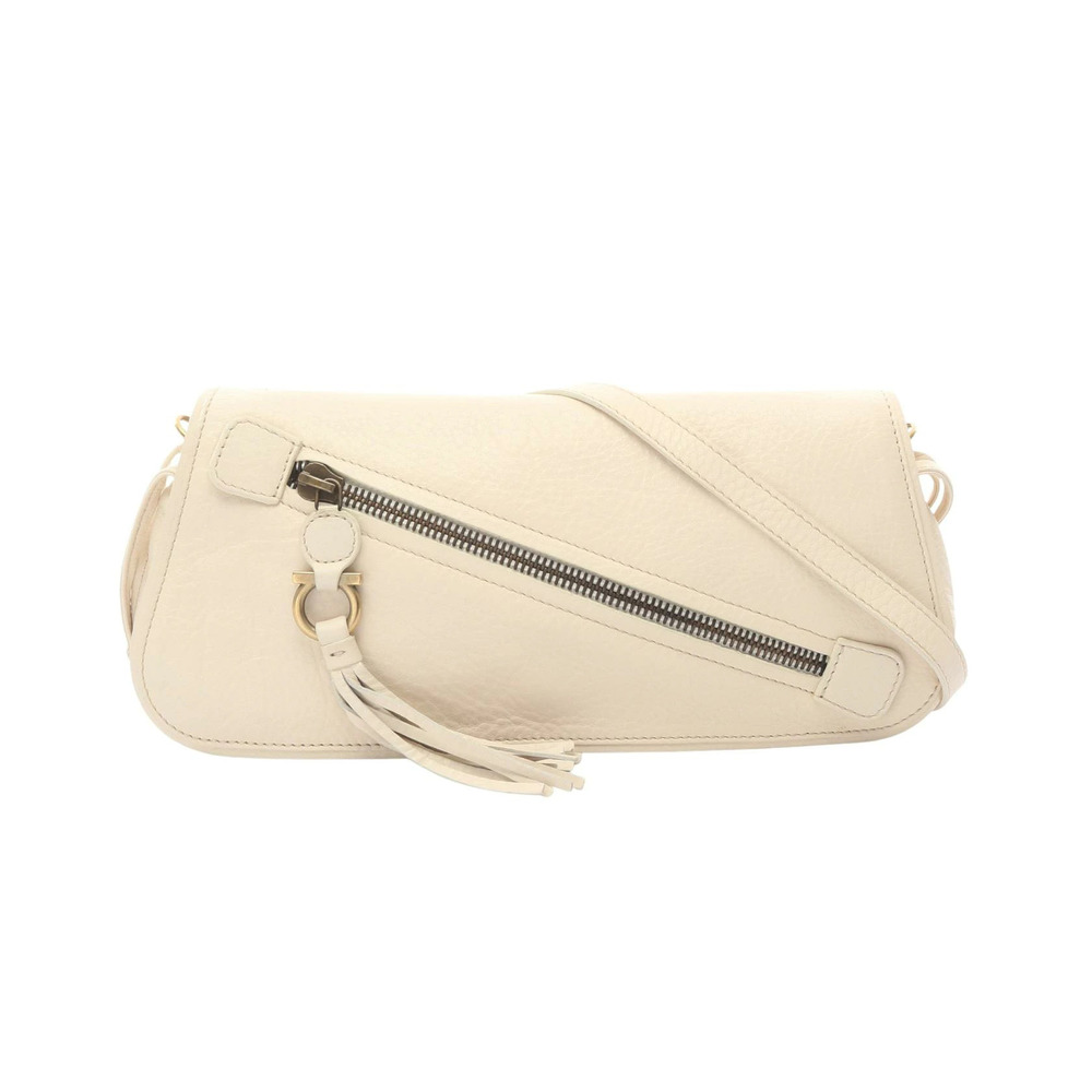 Salvatore Ferragamo Gancini Shoulder Bag Leather Ivory White
